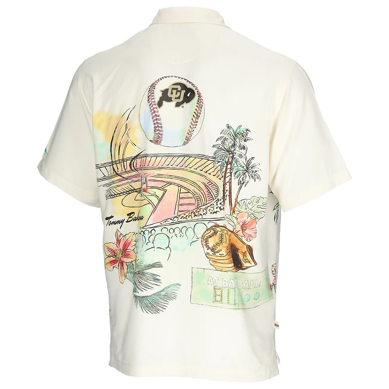 Men's Tommy Bahama Cream Colorado Buffaloes Paradise Fly Ball Camp Button-Up Shirt
