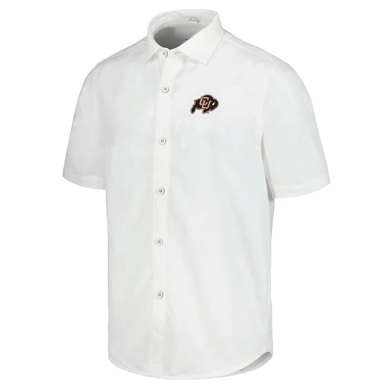 Men's Tommy Bahama White Colorado Buffaloes Coconut Point Palm Vista IslandZone Camp Button-Up Shirt