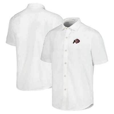 Men's Tommy Bahama White Colorado Buffaloes Coconut Point Palm Vista IslandZone Camp Button-Up Shirt