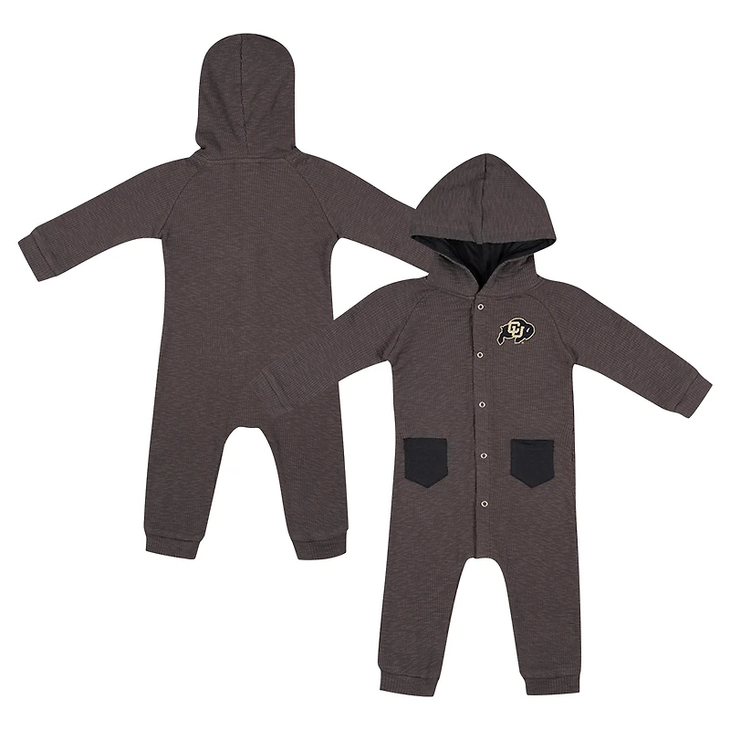 Barboteuse à capuche et boutons-pression en tissu gaufré Zando-Zan pour nouveau-né bébé Colosseum Charcoal Colorado Buffaloes