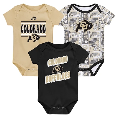 Newborn Black Colorado Buffaloes Sunday Comics 3-Pack Bodysuit Set