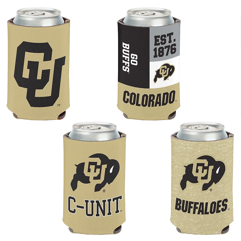WinCraft Colorado Buffaloes, paquet de 4, 12 oz. Ensemble refroidisseur de canettes