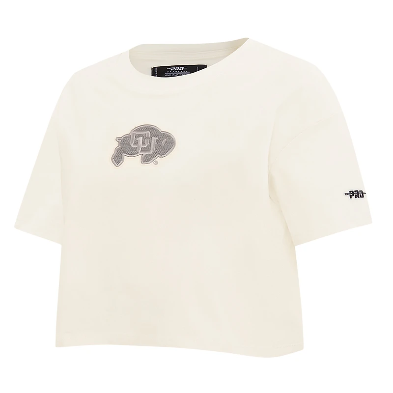 Women's Pro Standard Cream Colorado Buffaloes Reverse French Terry Boxy Cropped T-Shirt