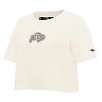 Women's Pro Standard Cream Colorado Buffaloes Reverse French Terry Boxy Cropped T-Shirt