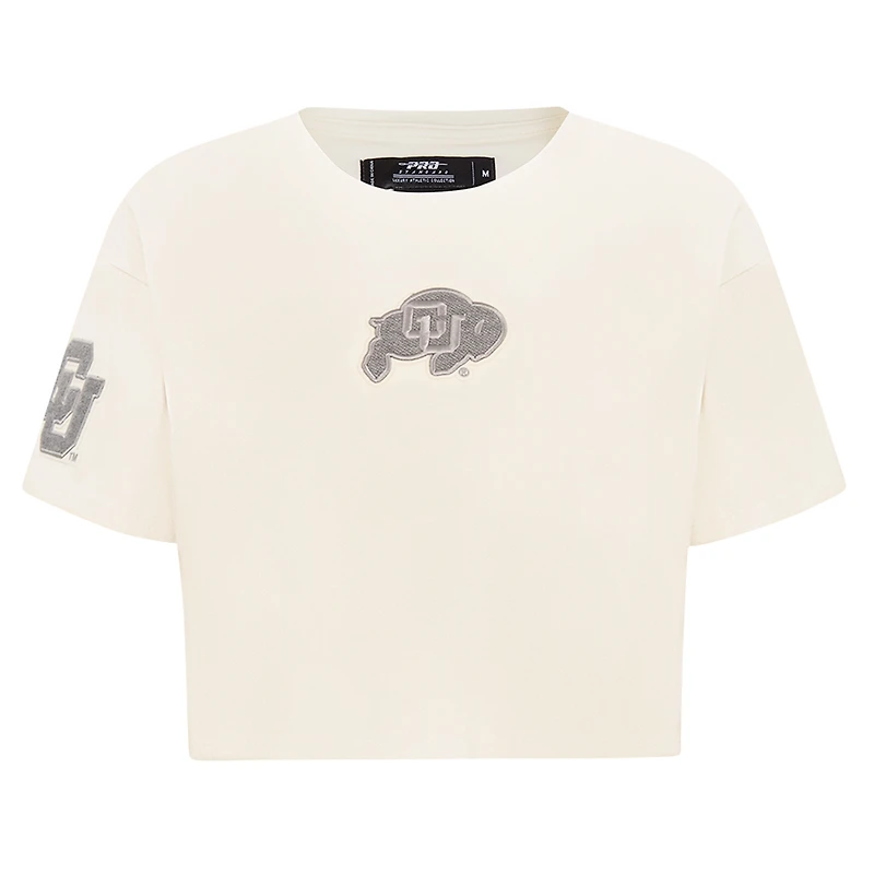 Women's Pro Standard Cream Colorado Buffaloes Reverse French Terry Boxy Cropped T-Shirt