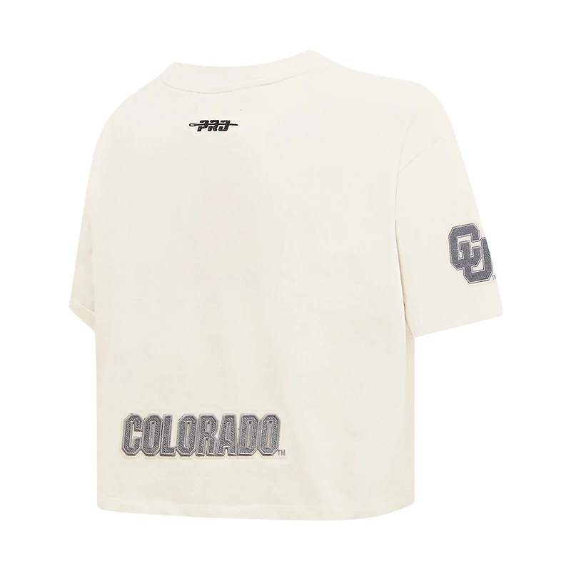 Women's Pro Standard Cream Colorado Buffaloes Reverse French Terry Boxy Cropped T-Shirt