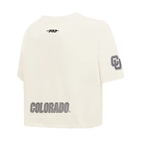 Women's Pro Standard Cream Colorado Buffaloes Reverse French Terry Boxy Cropped T-Shirt