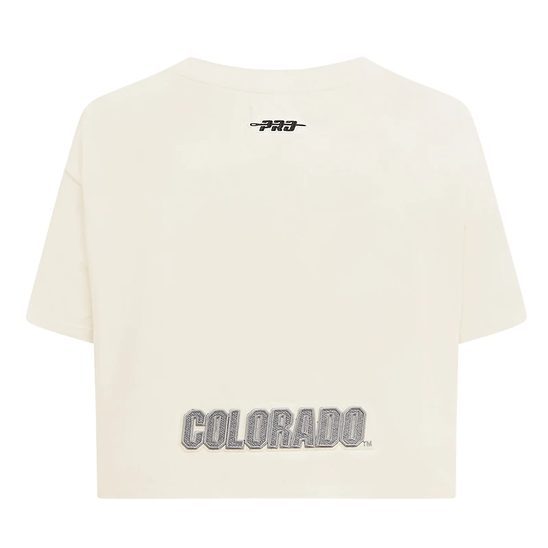 Women's Pro Standard Cream Colorado Buffaloes Reverse French Terry Boxy Cropped T-Shirt