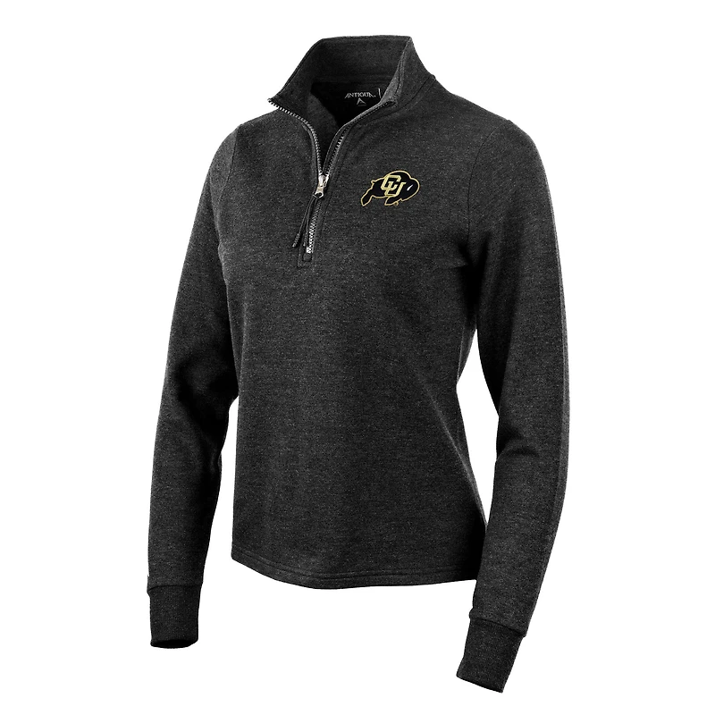 Sweat-shirt zippé quart de tour Antigua Heather Black Colorado Buffaloes pour femme