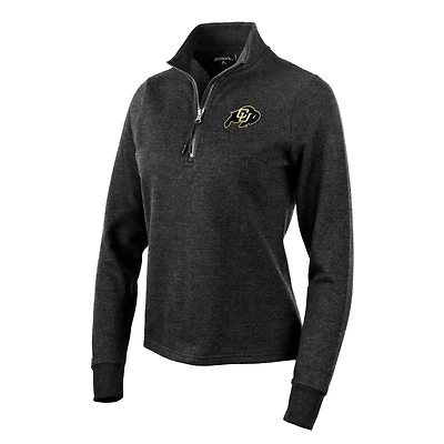 Sweat-shirt zippé quart de tour Antigua Heather Black Colorado Buffaloes pour femme
