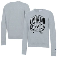 Sweat-shirt à col rond Champion pour femme, gris chiné, Colorado Buffaloes Academic Crest Powerblend