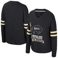 T-shirt à manches longues et col en V pour femme, surdimensionné violet, motif Colosseum Black Colorado Buffaloes