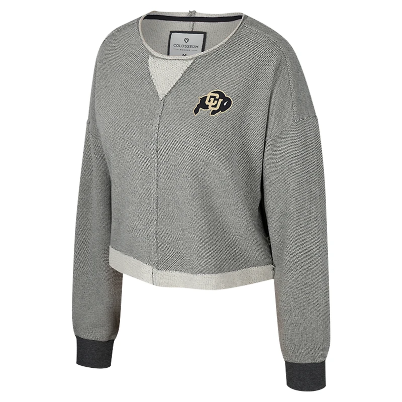 Women's Colosseum Charcoal Colorado Buffaloes Magnum Scoop Neck Cropped Pullover Sweatshirt