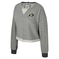Women's Colosseum Charcoal Colorado Buffaloes Magnum Scoop Neck Cropped Pullover Sweatshirt