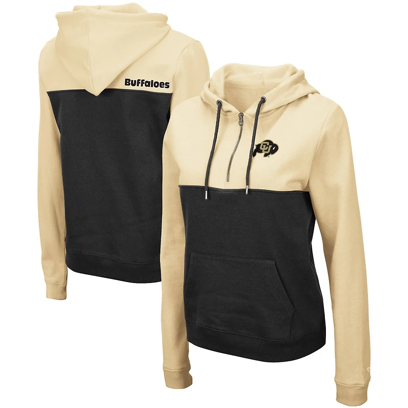 Chandail à capuchon léger demi-glissière Colosseum Gold/Black Colorado Buffaloes Aidan pour femme