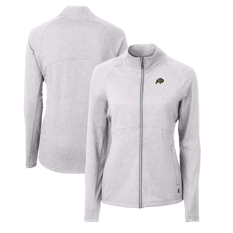 Women's Cutter & Buck Heather Gray Colorado Buffaloes Adapt Eco Knit Recycled Full-Zip Jacket