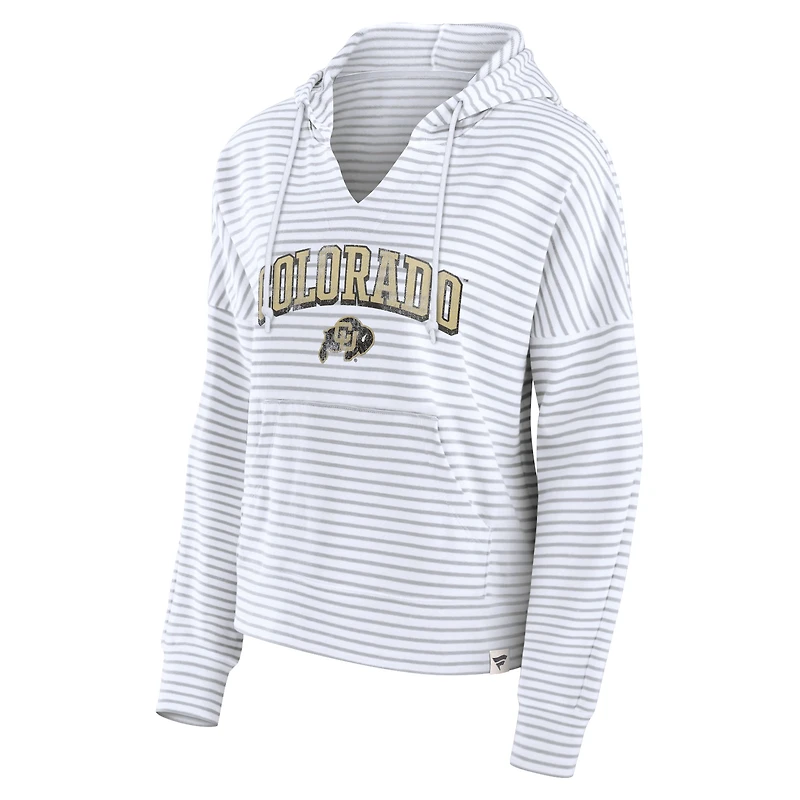 Women's Fanatics White/Gray Colorado Buffaloes Arch Logo Striped Notch Neck Pullover Hoodie