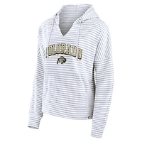 Women's Fanatics White/Gray Colorado Buffaloes Arch Logo Striped Notch Neck Pullover Hoodie