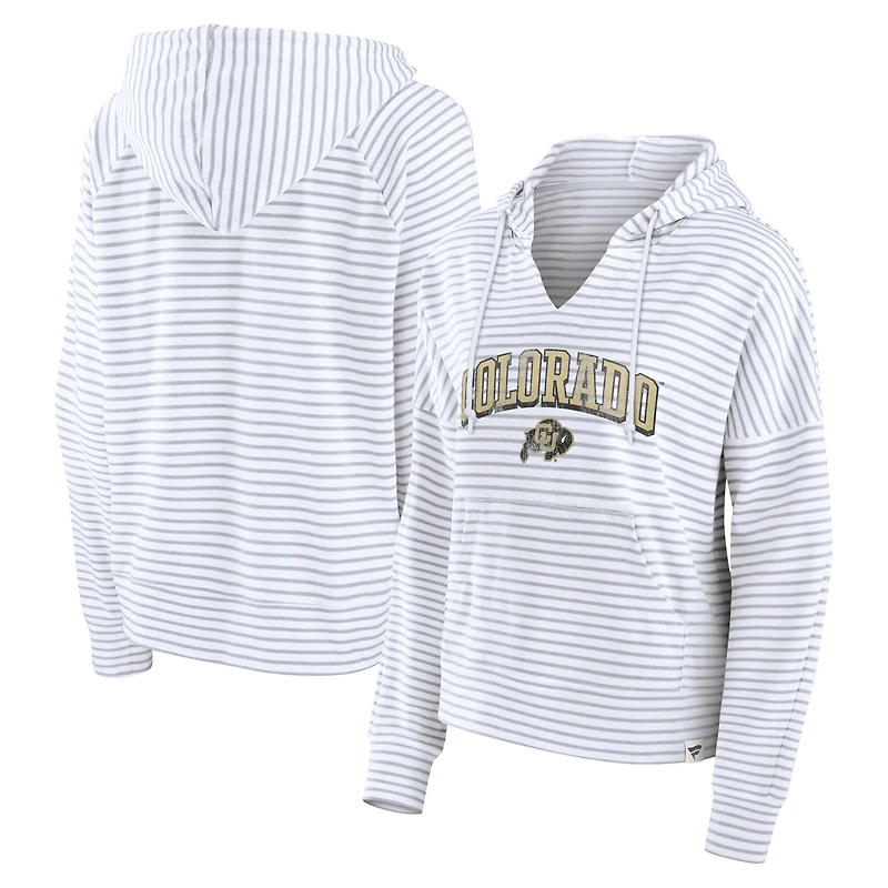 Women's Fanatics White/Gray Colorado Buffaloes Arch Logo Striped Notch Neck Pullover Hoodie