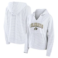 Women's Fanatics White/Gray Colorado Buffaloes Arch Logo Striped Notch Neck Pullover Hoodie
