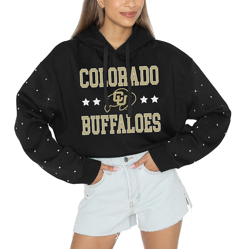 Sweat à capuche court strass Gameday Couture pour femme, noir, Colorado Buffaloes Can't Lose