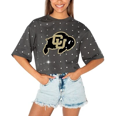 T-shirt court à strass pour femme Gameday Couture gris Colorado Buffaloes Go Time