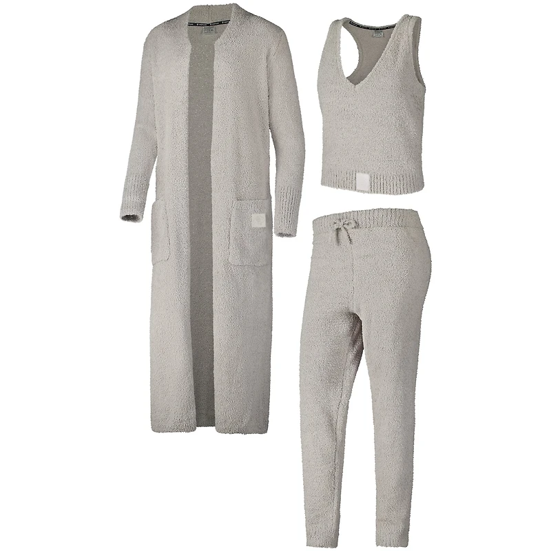 Women's Gray Colorado Buffaloes Three-Piece Fuzzy Knit Cropped Tank Top, Jogger Pants & Longline Cardigan Set