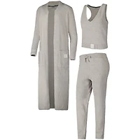 Women's Gray Colorado Buffaloes Three-Piece Fuzzy Knit Cropped Tank Top, Jogger Pants & Longline Cardigan Set