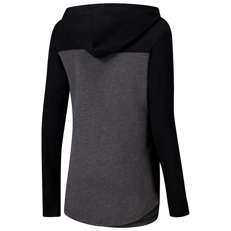 Women's Heather Charcoal Colorado Buffaloes Knockout Color Block Hooded V-Neck Long Sleeve T-Shirt