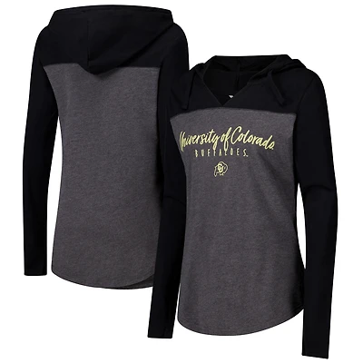 T-shirt à manches longues et col en V blocs de couleur gris anthracite pour femme, Colorado Buffaloes Knockout
