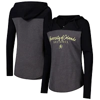 T-shirt à manches longues et col en V blocs de couleur gris anthracite pour femme