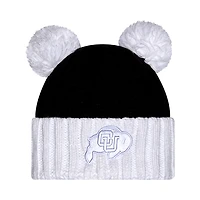 Bonnet en tricot à revers ton sur ton pour femme New Era Colorado Buffaloes noir avec double pompon
