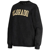 Women's Pressbox Black Colorado Buffaloes Comfy Cord Vintage Wash Basic Arch Pullover Sweatshirt
