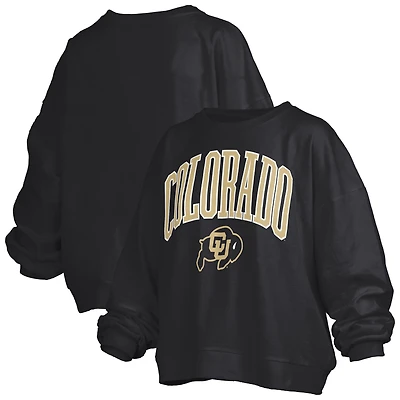 Sweat-shirt surdimensionné noir à logo Janise des Colorado Buffaloes pour femme, longueur la taille