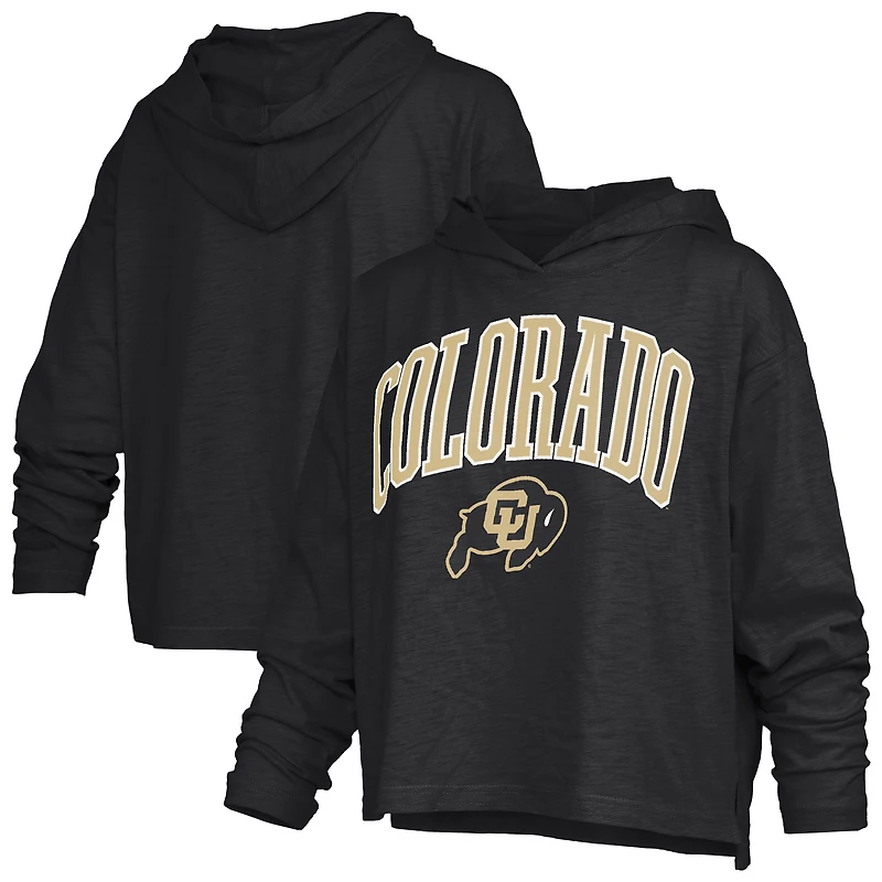 Women's Pressbox Black Colorado Buffaloes Nelson Arch Over Logo Long Sleeve Hooded Slub T-Shirt
