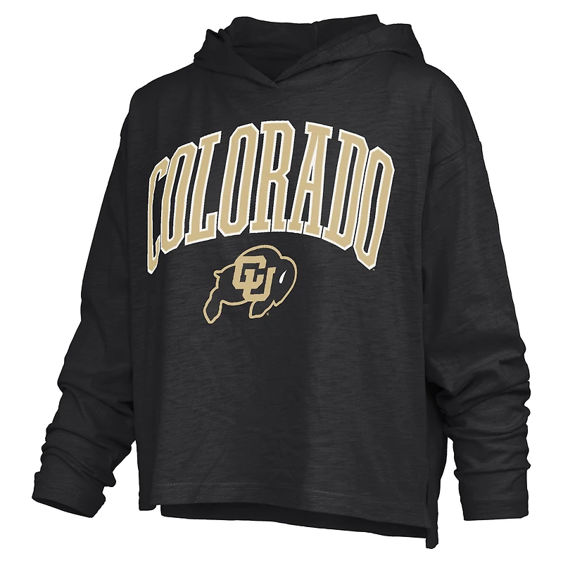T-shirt à capuche manches longues Pressbox Black Colorado Buffaloes Nelson Arch Over Logo pour femmes