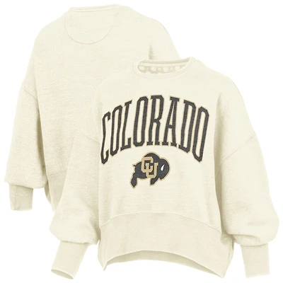Women's Pressbox Natural Colorado Buffaloes Oversized Waist-Length Crewneck Sweatshirt