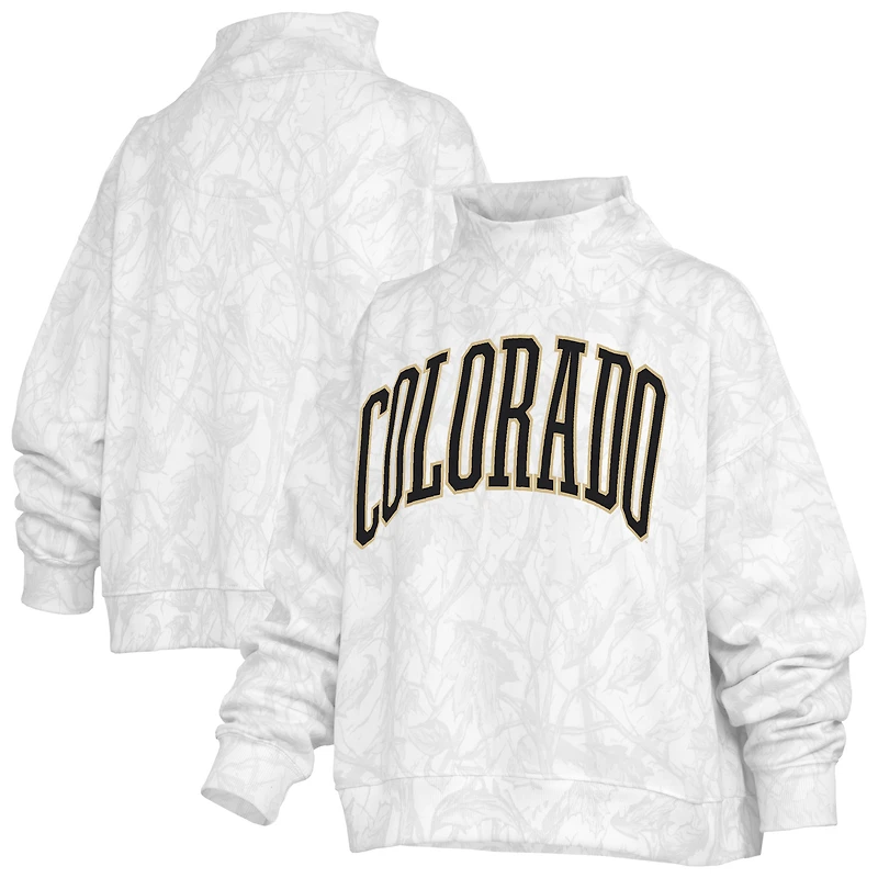 Women's Pressbox White Colorado Buffaloes Camo Mock Neck Sweatshirt