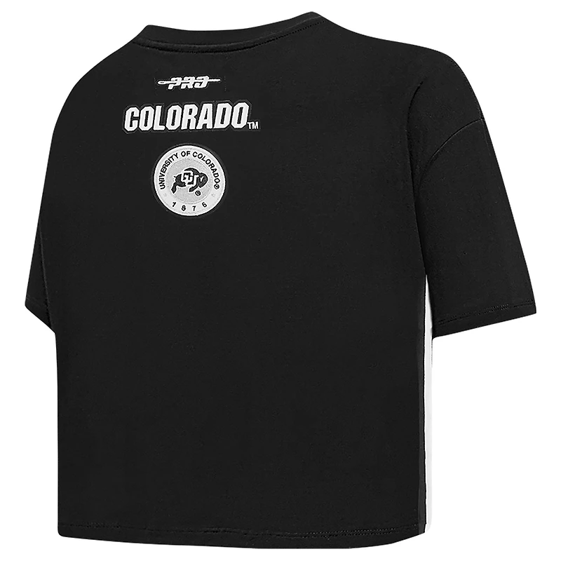 Women's Pro Standard Black Colorado Buffaloes Rhinestone & Pearl Boxy Cropped T-Shirt