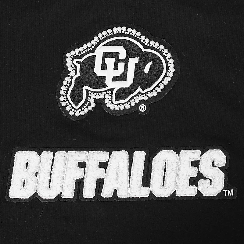 Women's Pro Standard Black Colorado Buffaloes Rhinestone & Pearl Boxy Cropped T-Shirt