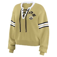 Women's WEAR by Erin Andrews Gold Colorado Buffaloes Lace-Up Pullover Sweater