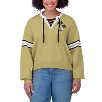 Women's WEAR by Erin Andrews Gold Colorado Buffaloes Lace-Up Pullover Sweater