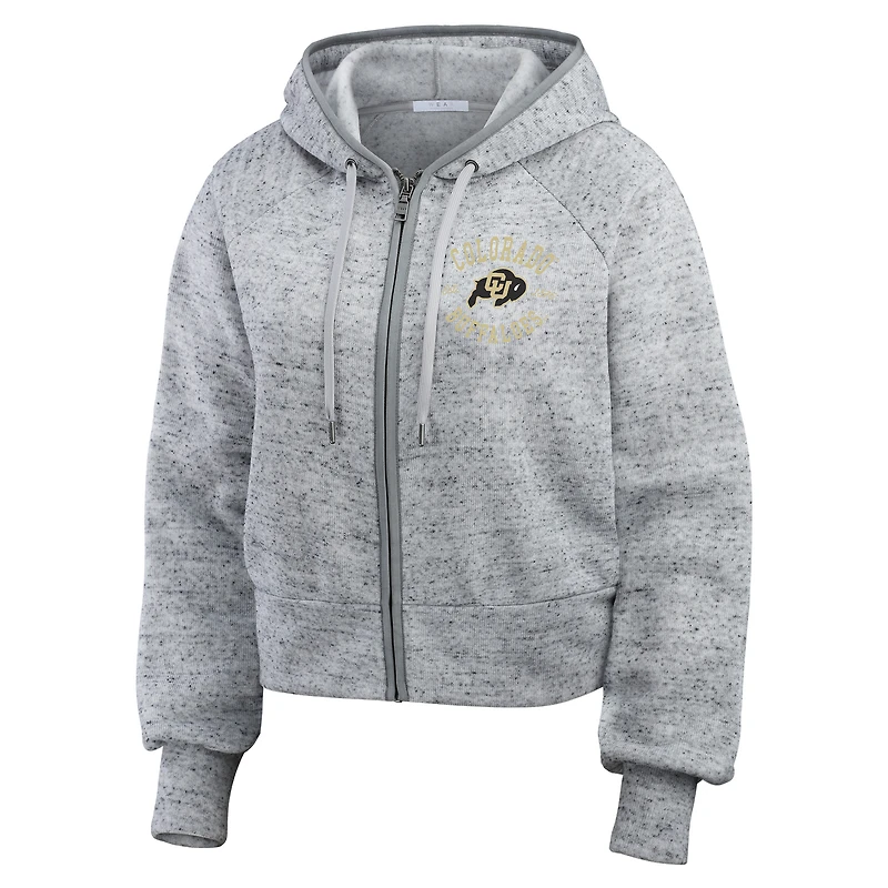Women's Wear by Erin Andrews Heather Gray Colorado Buffaloes Speckle Double-Hit Raglan Full-Zip Hoodie