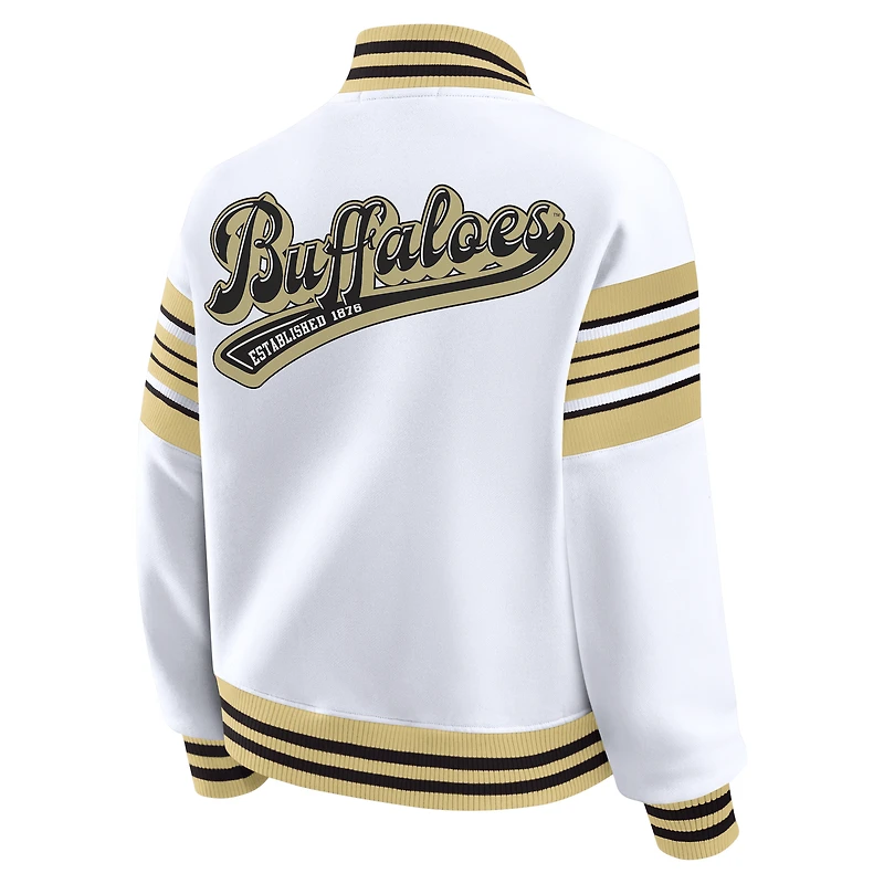 Women's WEAR by Erin Andrews White/Gold Colorado Buffaloes Satin Stitch Full-Snap Fleece Sweatshirt Jacket