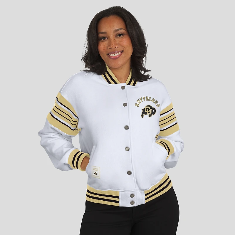 Women's WEAR by Erin Andrews White/Gold Colorado Buffaloes Satin Stitch Full-Snap Fleece Sweatshirt Jacket