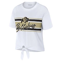 T-shirt court à rayures et nœud sur le devant pour femme WEAR by Erin Andrews, blanc, Colorado Buffaloes
