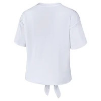 T-shirt court à rayures et nœud sur le devant pour femme WEAR by Erin Andrews, blanc, Colorado Buffaloes