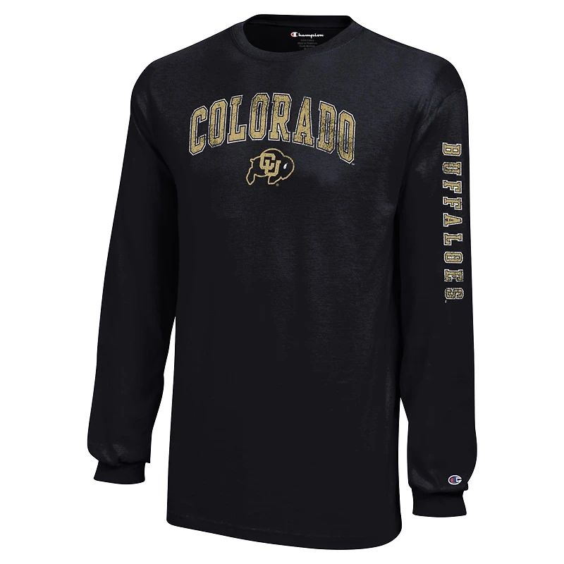 Youth Champion Black Colorado Buffaloes Distressed Arch Over Logo Long Sleeve T-Shirt