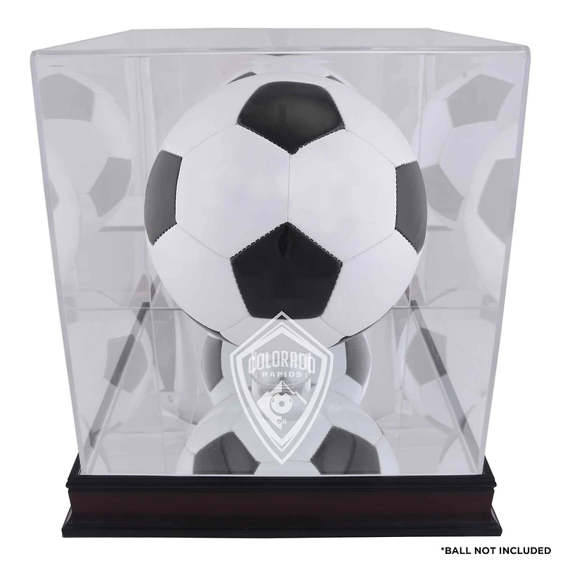 Vitrine de présentation de ballon de football avec logo de l'équipe en acajou des Colorado Rapids