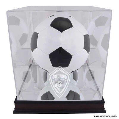 Vitrine de présentation de ballon de football avec logo de l'équipe en acajou des Colorado Rapids